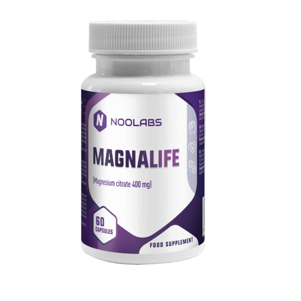 Butelka suplementu Magnalife – cytrynian magnezu 400 mg, 60 kapsułek – Noolabs
