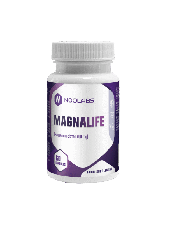 Butelka suplementu Magnalife – cytrynian magnezu 400 mg, 60 kapsułek – Noolabs