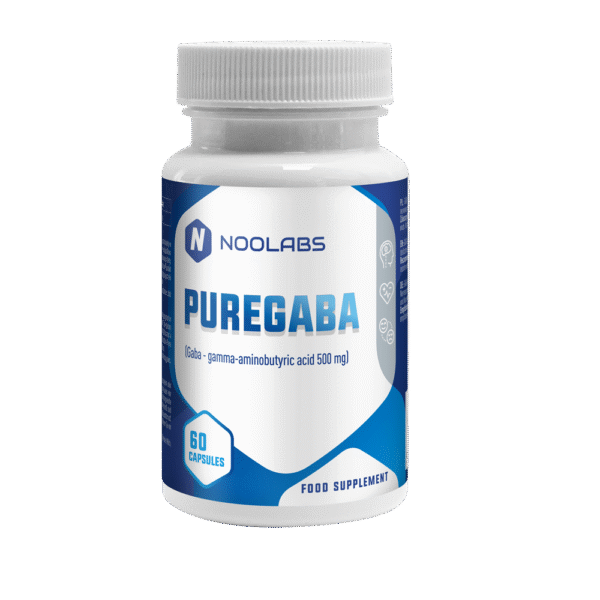 Butelka suplementu PureGABA – GABA 500 mg, 60 kapsułek – Noolabs