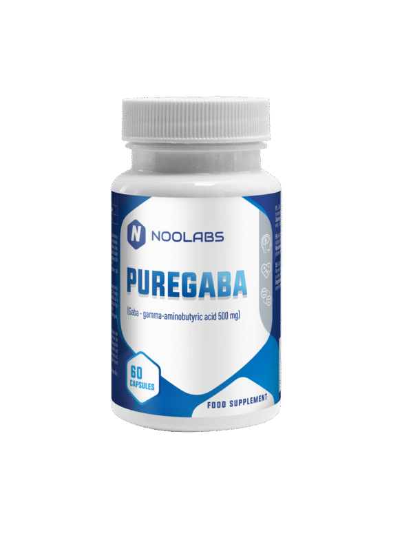 Butelka suplementu PureGABA – GABA 500 mg, 60 kapsułek – Noolabs